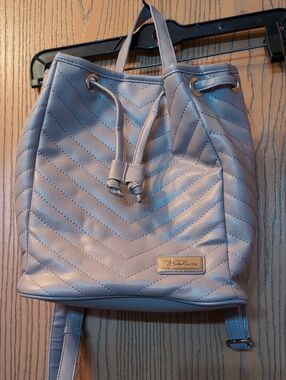 Bella Russo Light Gray Quilted Drawstring Backpack